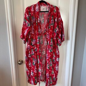 Printfresh Kimono Robe Red Pop the Bubbly Champagne Bottle Print (No Belt) S/M